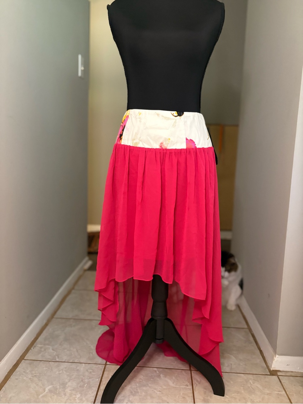 Ark & Co Hot Pink High-Low Skirt with Floral Waistband